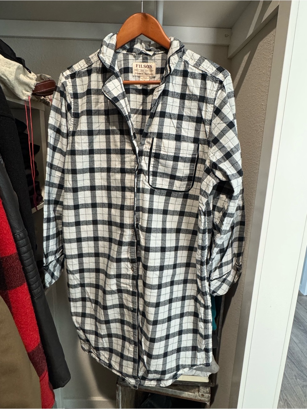 Filson Black and White Plaid Classic Button-Down flannel PJ dress
